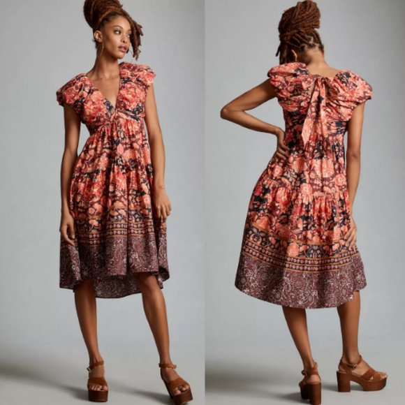 Anthropologie Printed V-Neck Babydoll Dress NWT Size 2 - Picture 1 of 14